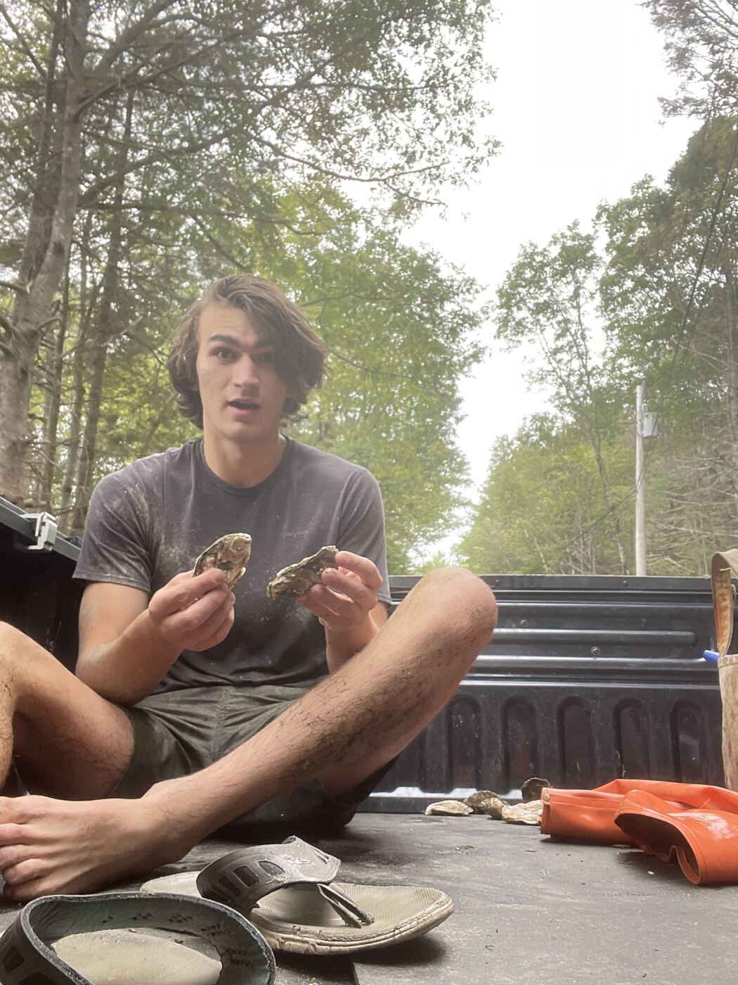 After working on an Oyster farm. I was too dirty to get inside the truck.